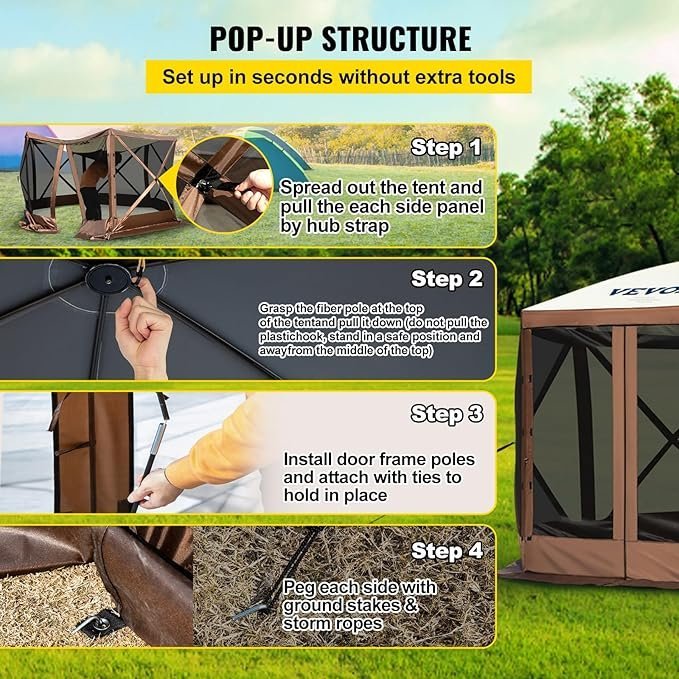 vevor pop up gazebo screen tent, pop up instant gazebo tents with mosquito netting outdoor canopy, 6 sided sun shelter 10x10ft with 6 removable wind cloths & 2 mesh windows, pavilion tent for patio vevor pop up gazebo screen tent, pop up instant gazebo tents with mosquito netting outdoor canopy, 6 sided sun shelter 10x10ft with 6 removable wind cloths & 2 mesh windows, pavilion tent for patio