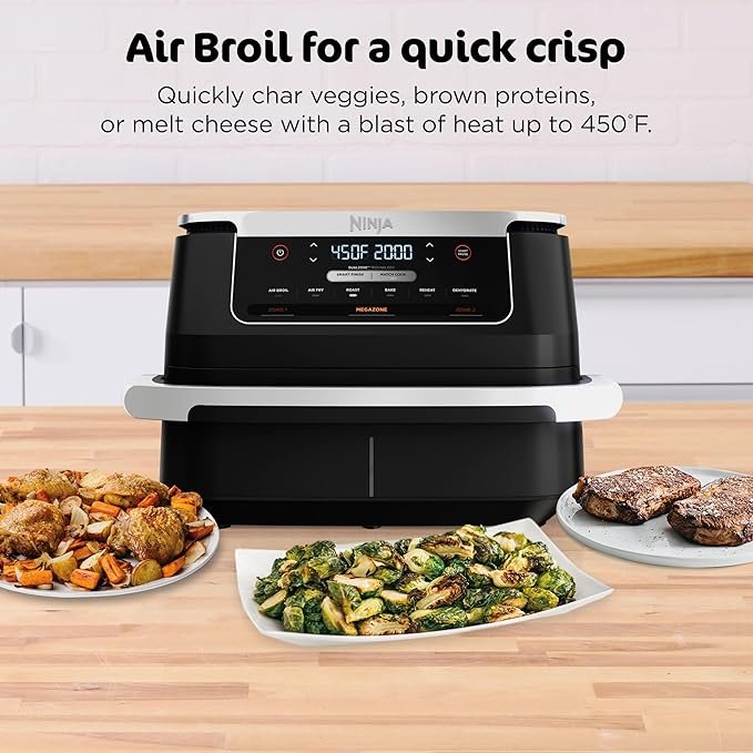 ninja foodi air fryer | 6 in 1 with 7 qt megazone & basket divider for large proteins & full meals | cook 2 foods at once | 450° f | air fry, roast, broil, dehydrate, keep warm & bake | black | dz071 ninja foodi air fryer | 6 in 1 with 7 qt megazone & basket divider for large proteins & full meals | cook 2 foods at once | 450° f | air fry, roast, broil, dehydrate, keep warm & bake | black | dz071