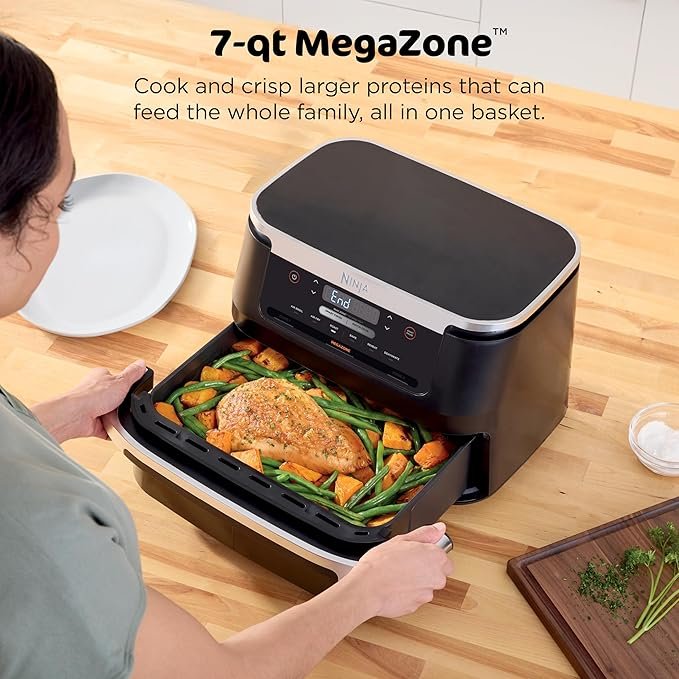 ninja foodi air fryer | 6 in 1 with 7 qt megazone & basket divider for large proteins & full meals | cook 2 foods at once | 450° f | air fry, roast, broil, dehydrate, keep warm & bake | black | dz071 ninja foodi air fryer | 6 in 1 with 7 qt megazone & basket divider for large proteins & full meals | cook 2 foods at once | 450° f | air fry, roast, broil, dehydrate, keep warm & bake | black | dz071