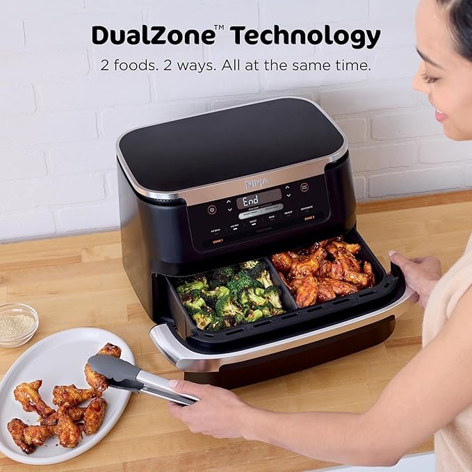 ninja foodi air fryer | 6 in 1 with 7 qt megazone & basket divider for large proteins & full meals | cook 2 foods at once | 450° f | air fry, roast, broil, dehydrate, keep warm & bake | black | dz071 ninja foodi air fryer | 6 in 1 with 7 qt megazone & basket divider for large proteins & full meals | cook 2 foods at once | 450° f | air fry, roast, broil, dehydrate, keep warm & bake | black | dz071