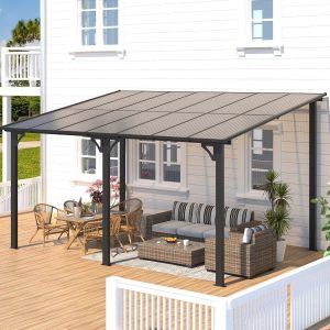 aecojoy 10 ft. x 14 ft. dark gray aluminum patio cover