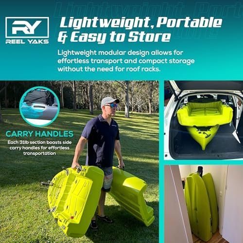 reel yaks raptor modular fishing kayak – 9.5ft lightweight sit on top kayak for adults & youth – stable & portable, ideal space saving design for travel – 380lbs capacity reel yaks raptor modular fishing kayak – 9.5ft lightweight sit on top kayak for adults & youth – stable & portable, ideal space saving design for travel – 380lbs capacity