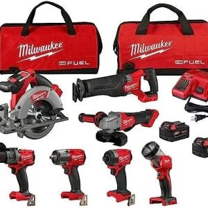 Collections milwaukee m18 fuel 18v lithium ion brushless cordless combo kit with two 5.0 ah batteries, 1 charger, 2 tool bags (7 tool)