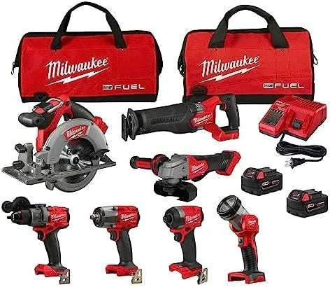milwaukee m18 fuel 18v lithium ion brushless cordless combo kit with two 5.0 ah batteries, 1 charger, 2 tool bags (7 tool) milwaukee m18 fuel 18v lithium ion brushless cordless combo kit with two 5.0 ah batteries, 1 charger, 2 tool bags (7 tool)