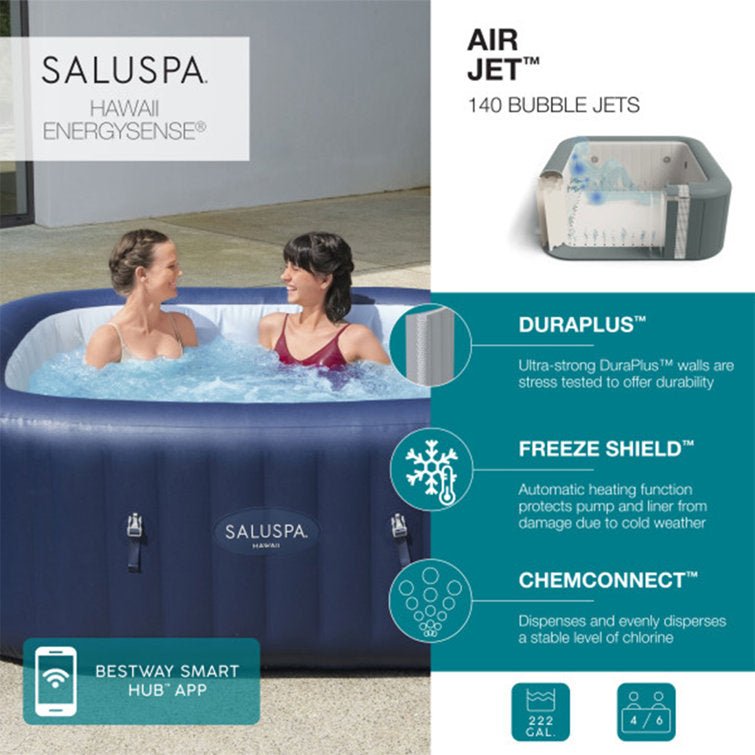 bestway saluspa hawaii airjet inflatable hot tub with energysense cover, blue bestway saluspa hawaii airjet inflatable hot tub with energysense cover, blue