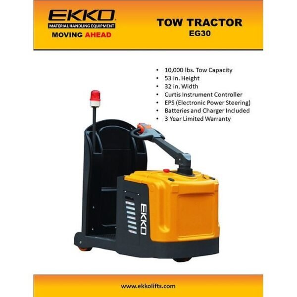 electric tow tractor | 10,000 lbs capacity | height 53” | ekko eg30 electric tow tractor | 10,000 lbs capacity | height 53” | ekko eg30