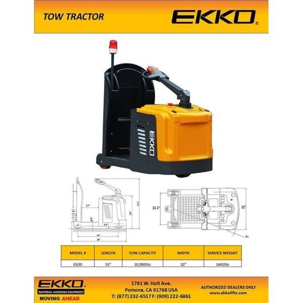 electric tow tractor | 10,000 lbs capacity | height 53” | ekko eg30 electric tow tractor | 10,000 lbs capacity | height 53” | ekko eg30