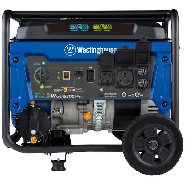 westinghouse wgen5300dfcv – 5300 watt dual fuel portable generator w/ rv outlet & co sensor (49 state) westinghouse wgen5300dfcv – 5300 watt dual fuel portable generator w/ rv outlet & co sensor (49 state)