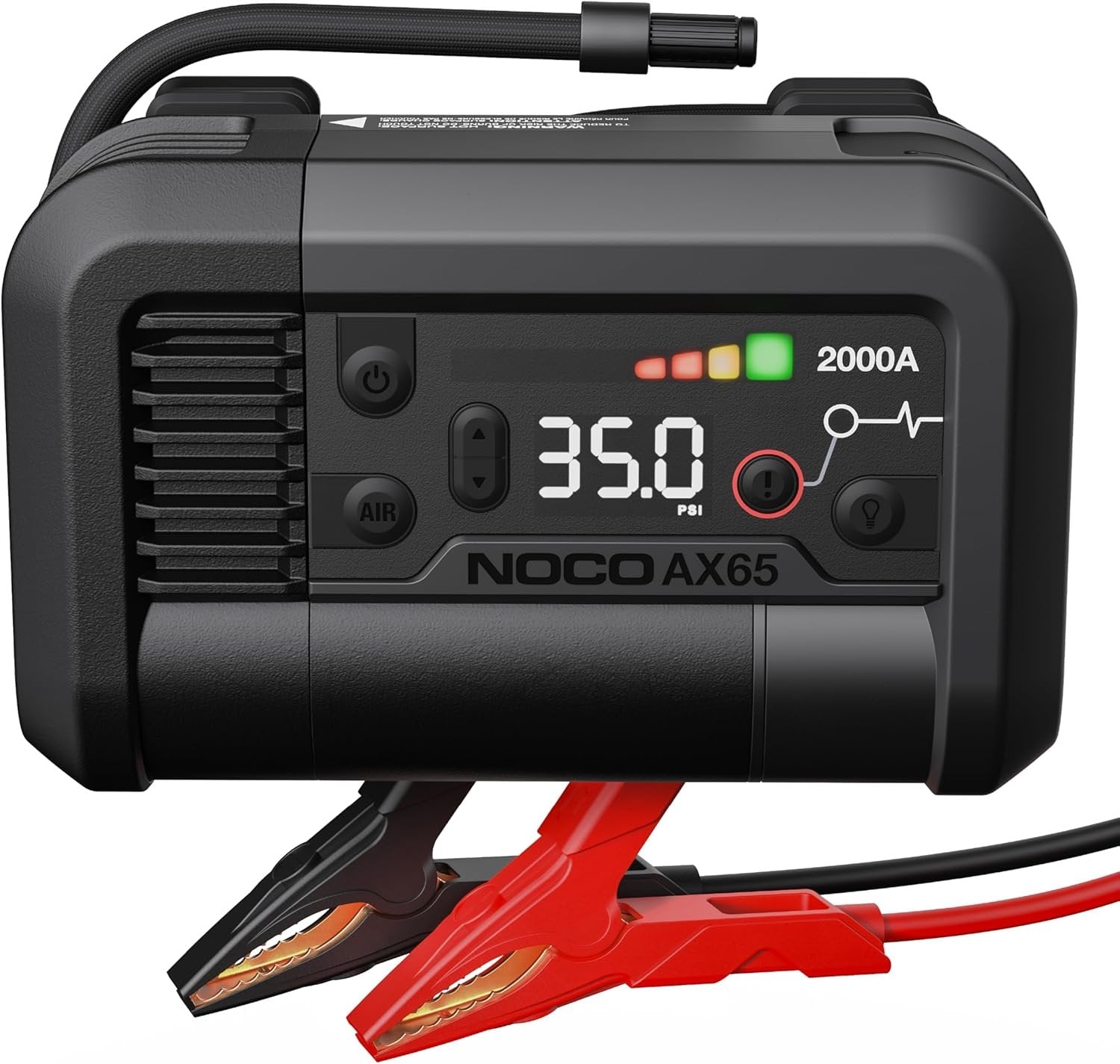 noco boost+air ax65: 2000a jump starter with air compressor tire inflator, starts 8.0l gas & 6.0l diesel, 67 slpm airflow inflates 0–40 psi in 2 minutes noco boost+air ax65: 2000a jump starter with air compressor tire inflator, starts 8.0l gas & 6.0l diesel, 67 slpm airflow inflates 0–40 psi in 2 minutes