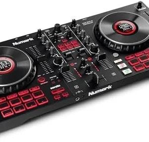 numark mixtrack platinum fx serato dj controllers with jog wheel displays, 4 decks, mixers, effects paddles and (audio interface)