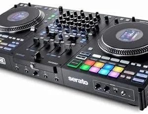 rane performer 4 channel motorized dj controller, 7″ platters with displays, precisions feel faders, stem split, advanced fx, serato dj pro includeds