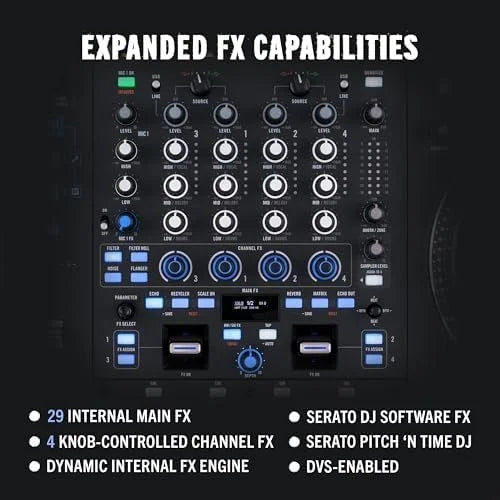 rane performer 4 channel motorized dj controller, 7″ platters with displays, precisions feel faders, stem split, advanced fx, serato dj pro includeds rane performer 4 channel motorized dj controller, 7″ platters with displays, precisions feel faders, stem split, advanced fx, serato dj pro includeds