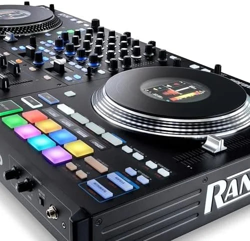 rane performer 4 channel motorized dj controller, 7″ platters with displays, precisions feel faders, stem split, advanced fx, serato dj pro includeds rane performer 4 channel motorized dj controller, 7″ platters with displays, precisions feel faders, stem split, advanced fx, serato dj pro includeds