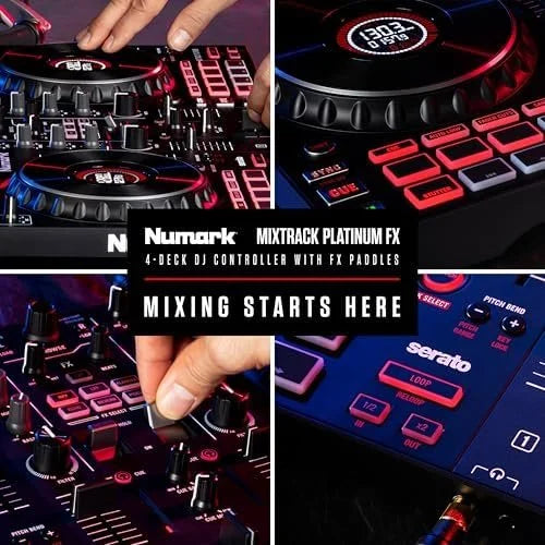 numark mixtrack platinum fx serato dj controllers with jog wheel displays, 4 decks, mixers, effects paddles and (audio interface) numark mixtrack platinum fx serato dj controllers with jog wheel displays, 4 decks, mixers, effects paddles and (audio interface)