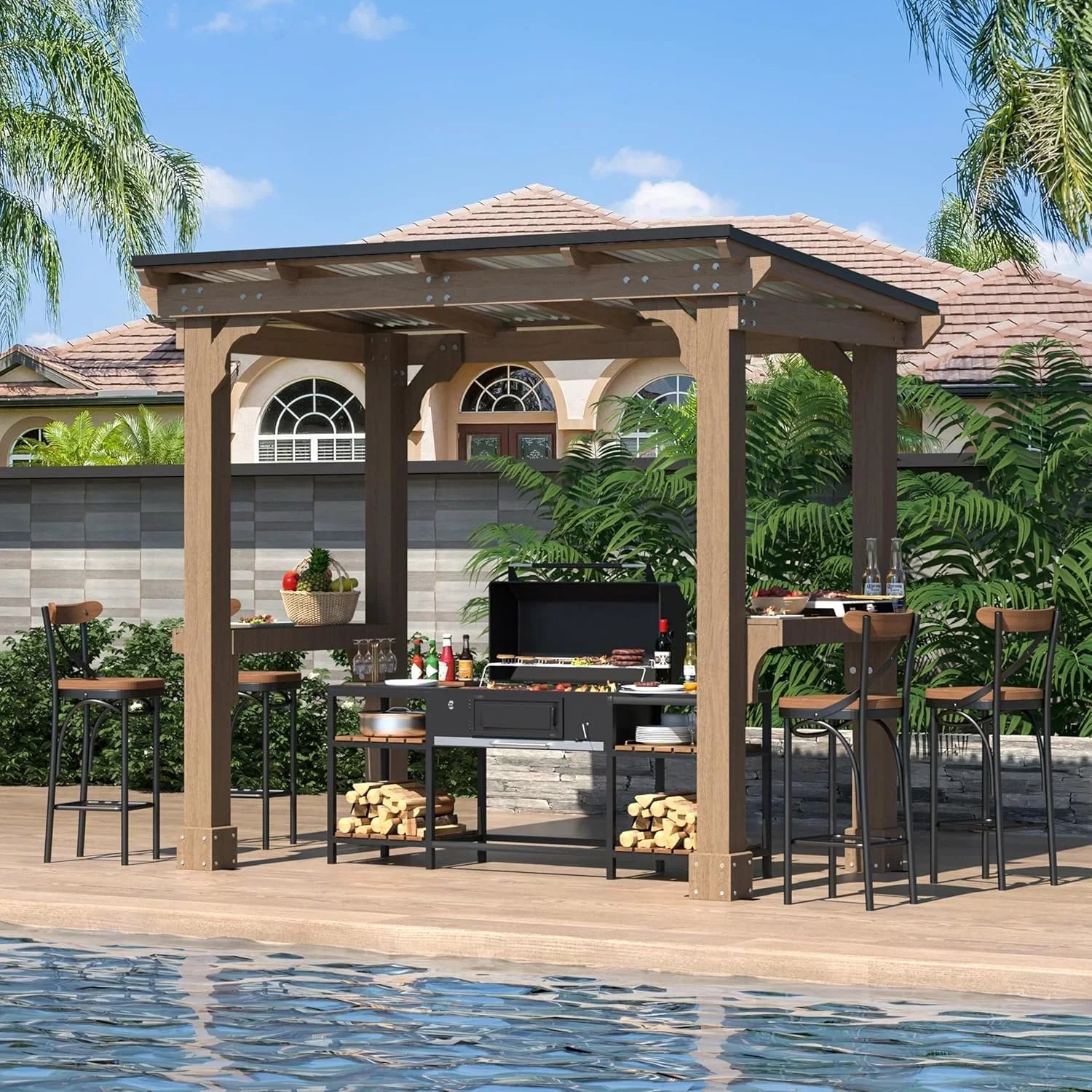veikous d wooden grills gazebo outdoor with steel roof veikous d wooden grills gazebo outdoor with steel roof