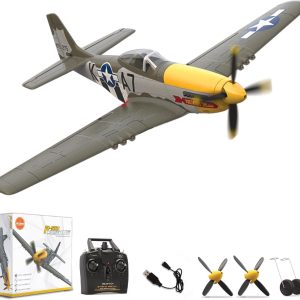 leambe brushless 4 channel rc plane, ready to fly aerobatic aircraft, easy control for beginners, p51 mustang rc airplane for adults green