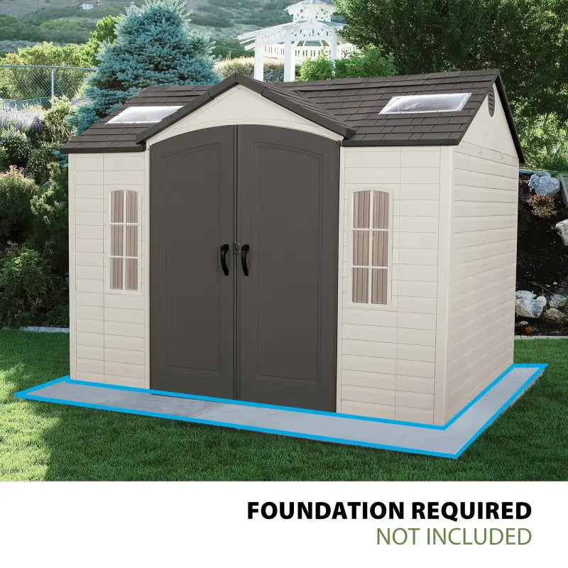 lifetime lockable polyethylene outdoor storage shed, 10′ x 8′, tan & browns (60005) lifetime lockable polyethylene outdoor storage shed, 10′ x 8′, tan & browns (60005)