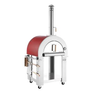empava pg06 outdoor woods fired pizza ovens stainless steel red with wheel and accessories