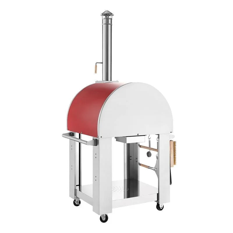 empava pg06 outdoor woods fired pizza ovens stainless steel red with wheel and accessories empava pg06 outdoor woods fired pizza ovens stainless steel red with wheel and accessories