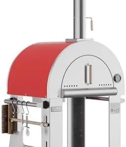 Collections empava pizza oven with open shelf and wheels for outdoor kitchen, wood fire for grill & camping backyard party in stainless steel, 38.6 inch, italian red