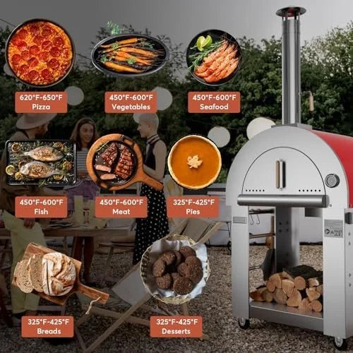 empava pizza oven with open shelf and wheels for outdoor kitchen, wood fire for grill & camping backyard party in stainless steel, 38.6 inch, italian red empava pizza oven with open shelf and wheels for outdoor kitchen, wood fire for grill & camping backyard party in stainless steel, 38.6 inch, italian red