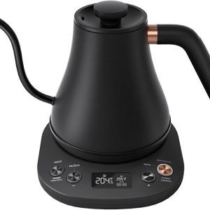 mecity electric gooseneck pour over kettle, ±1°f temperature control, quick heating, auto shut off, 1200w, 0.8l, matte black, barista edition