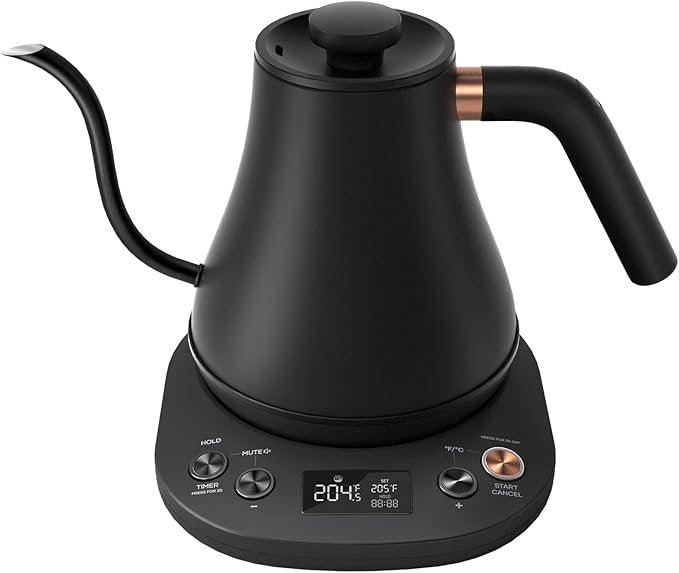 mecity electric gooseneck pour over kettle, ±1°f temperature control, quick heating, auto shut off, 1200w, 0.8l, matte black, barista edition mecity electric gooseneck pour over kettle, ±1°f temperature control, quick heating, auto shut off, 1200w, 0.8l, matte black, barista edition