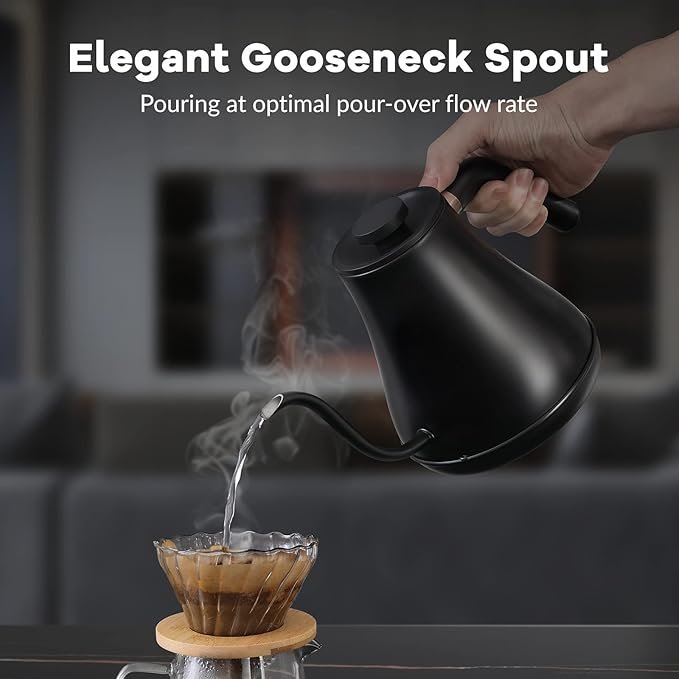 mecity electric gooseneck pour over kettle, ±1°f temperature control, quick heating, auto shut off, 1200w, 0.8l, matte black, barista edition mecity electric gooseneck pour over kettle, ±1°f temperature control, quick heating, auto shut off, 1200w, 0.8l, matte black, barista edition
