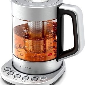 viante electric kettle with infuser, no plastic in contact with water, temperature control, automatic shut off, tea maker with brewing programs, 1.5 liters capacit
