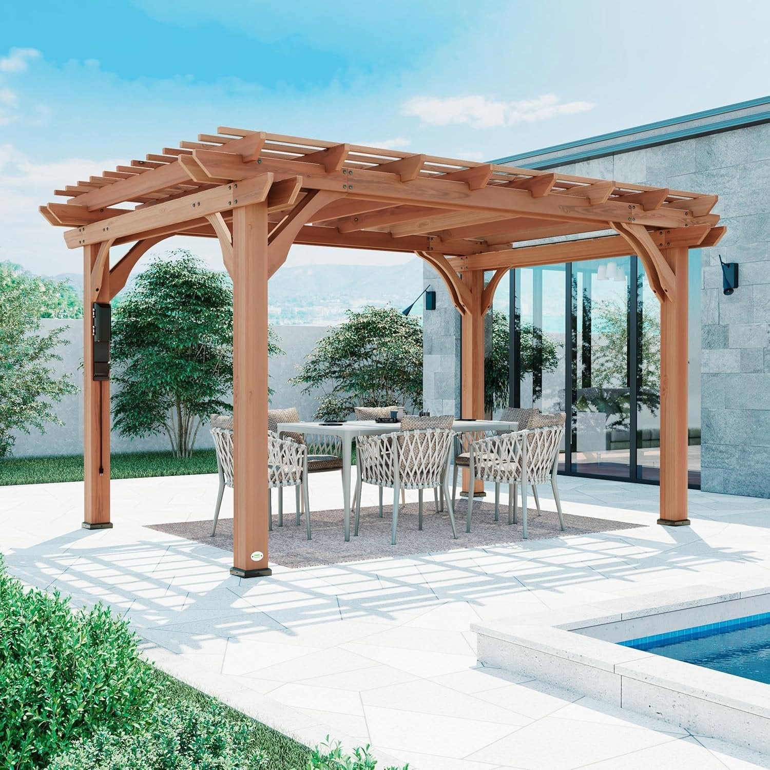 10 ft. x 14 ft. traditional all cedar wood outdoor patio pergola shade structure 10 ft. x 14 ft. traditional all cedar wood outdoor patio pergola shade structure