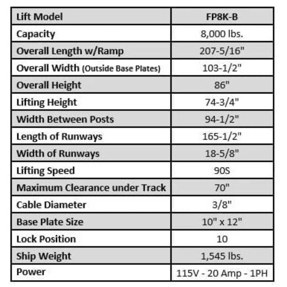 tuxedo fp8k b 8,000 lb deluxe series storage/service four post lift tuxedo fp8k b 8,000 lb deluxe series storage/service four post lift