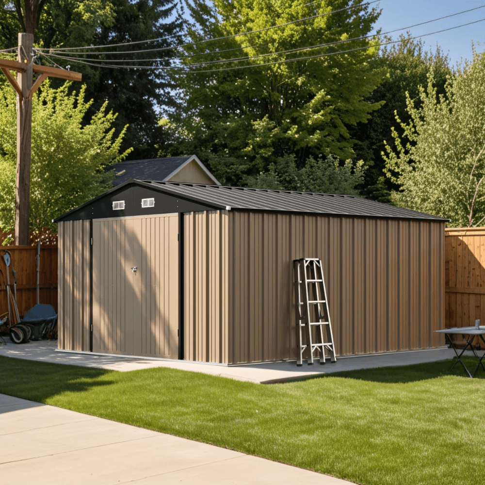 patiowell 10 ft. w x 12 ft. d size upgrade metal storage shed (119 sq. ft.) patiowell 10 ft. w x 12 ft. d size upgrade metal storage shed (119 sq. ft.)