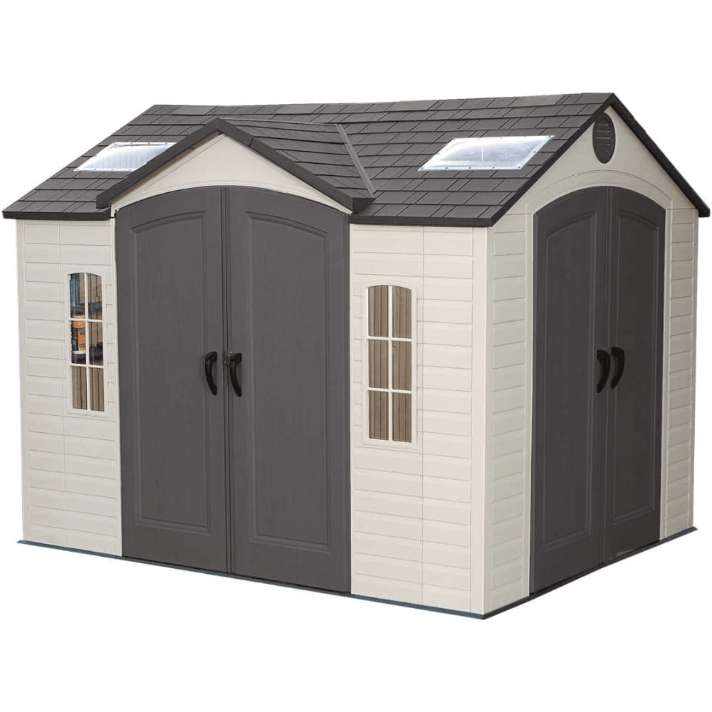 lifetime 10 ft. x 8 ft. high density polyethylene (plastic) outdoor storage shed with steel reinforced construction lifetime 10 ft. x 8 ft. high density polyethylene (plastic) outdoor storage shed with steel reinforced construction