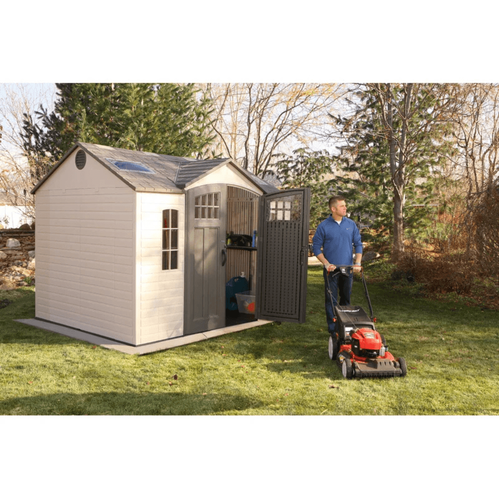 lifetime 10 ft. x 8 ft. high density polyethylene (plastic) outdoor storage shed with steel reinforced construction lifetime 10 ft. x 8 ft. high density polyethylene (plastic) outdoor storage shed with steel reinforced construction