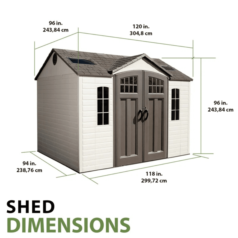 lifetime 10 ft. x 8 ft. high density polyethylene (plastic) outdoor storage shed with steel reinforced construction lifetime 10 ft. x 8 ft. high density polyethylene (plastic) outdoor storage shed with steel reinforced construction