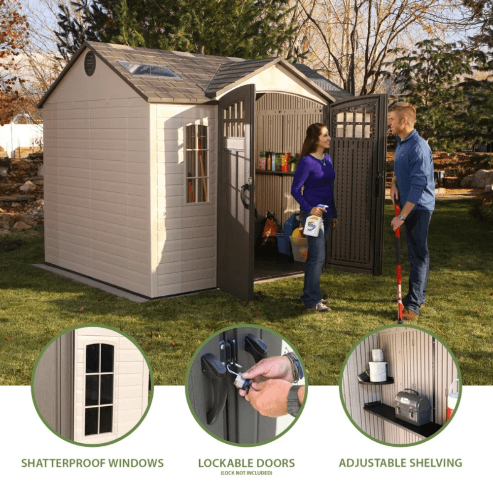 lifetime 10 ft. x 8 ft. high density polyethylene (plastic) outdoor storage shed with steel reinforced construction lifetime 10 ft. x 8 ft. high density polyethylene (plastic) outdoor storage shed with steel reinforced construction