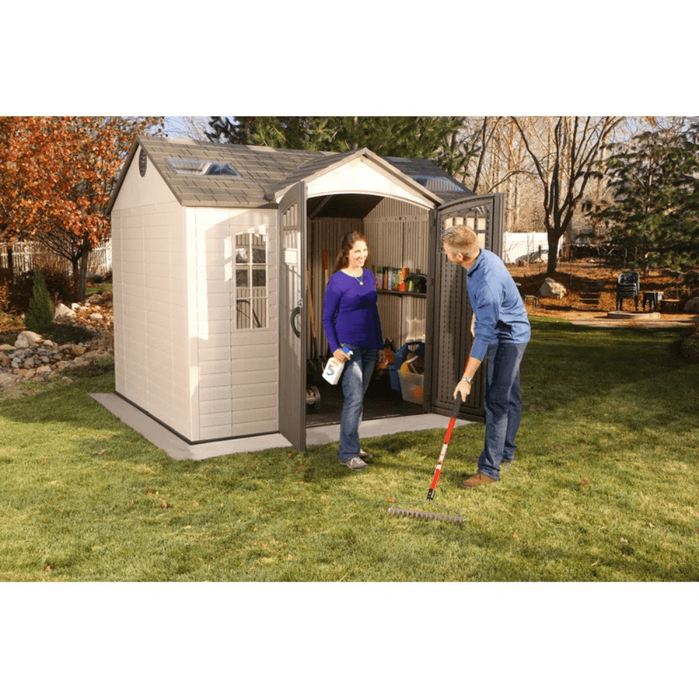 lifetime 10 ft. x 8 ft. high density polyethylene (plastic) outdoor storage shed with steel reinforced construction lifetime 10 ft. x 8 ft. high density polyethylene (plastic) outdoor storage shed with steel reinforced construction