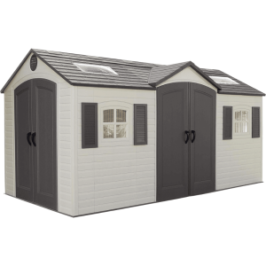 lifetime 15 ft. x 8 ft. high density polyethylene (plastic) outdoor storage shed with steel reinforced construction
