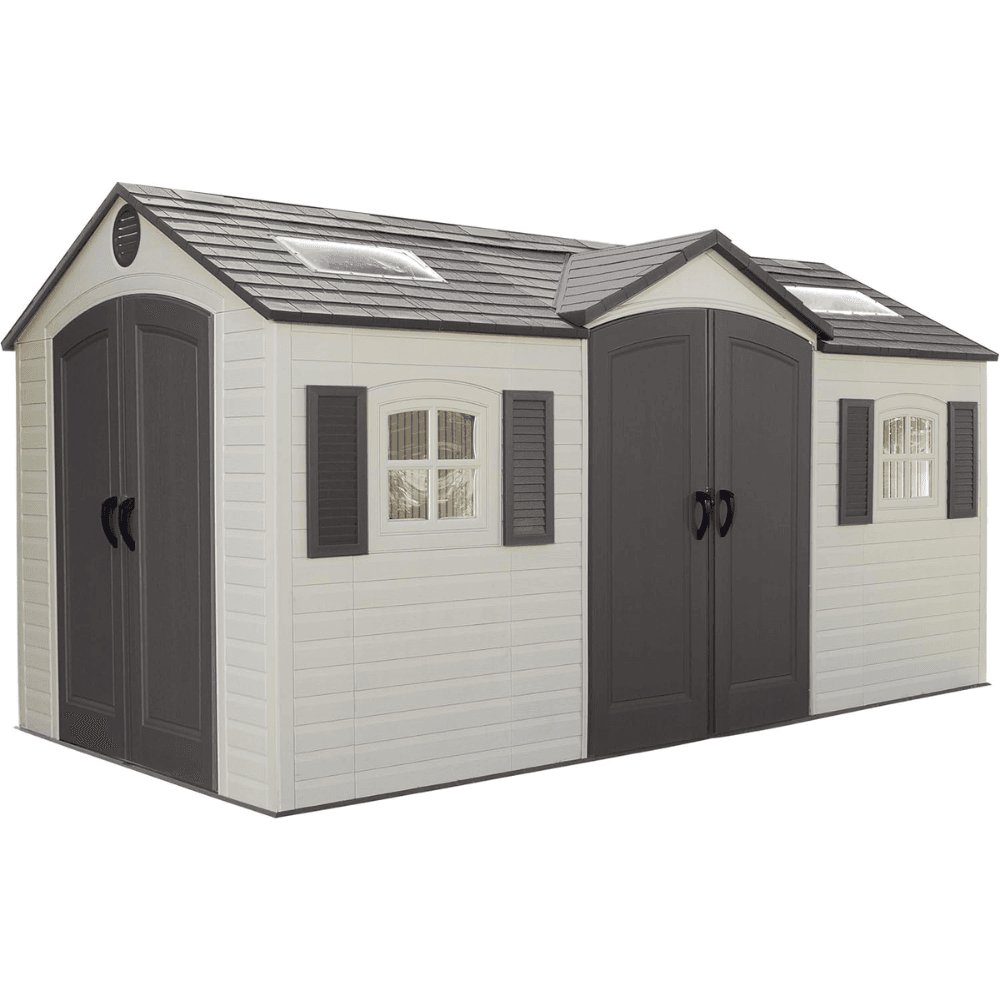 lifetime 15 ft. x 8 ft. high density polyethylene (plastic) outdoor storage shed with steel reinforced construction lifetime 15 ft. x 8 ft. high density polyethylene (plastic) outdoor storage shed with steel reinforced construction