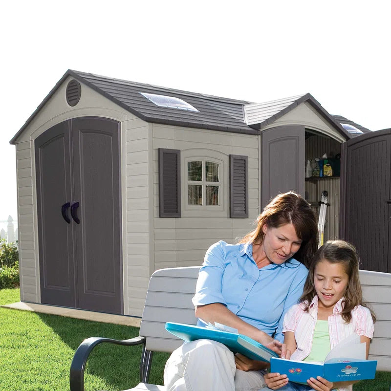 lifetime 15 ft. x 8 ft. high density polyethylene (plastic) outdoor storage shed with steel reinforced construction lifetime 15 ft. x 8 ft. high density polyethylene (plastic) outdoor storage shed with steel reinforced construction