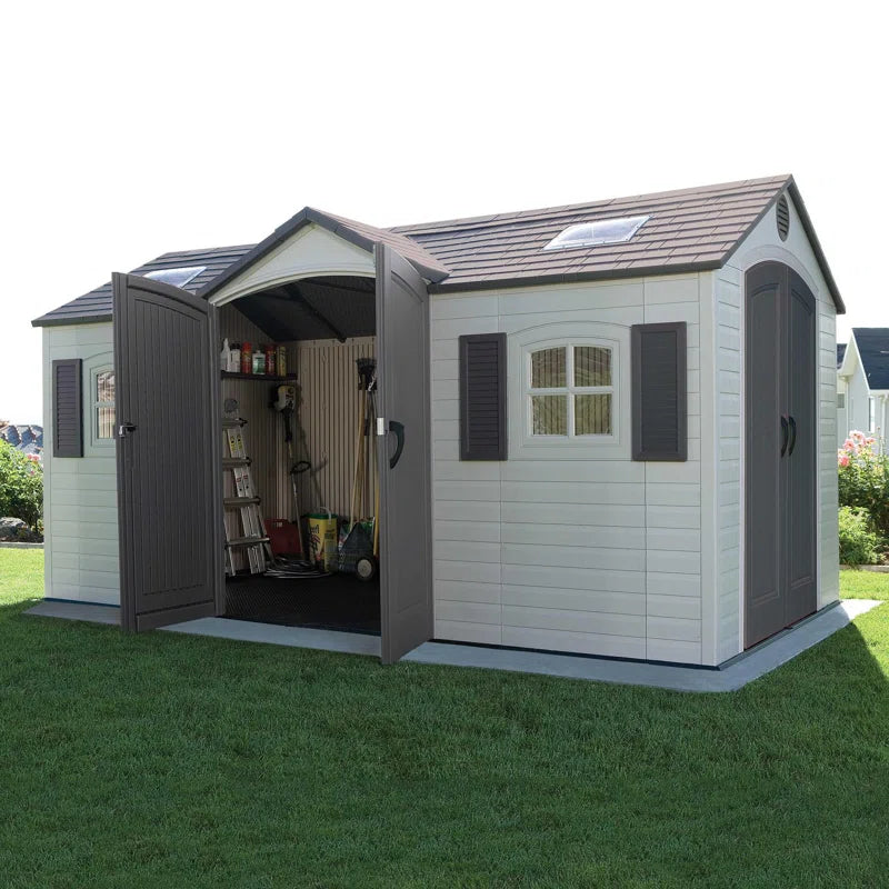 lifetime 15 ft. x 8 ft. high density polyethylene (plastic) outdoor storage shed with steel reinforced construction lifetime 15 ft. x 8 ft. high density polyethylene (plastic) outdoor storage shed with steel reinforced construction