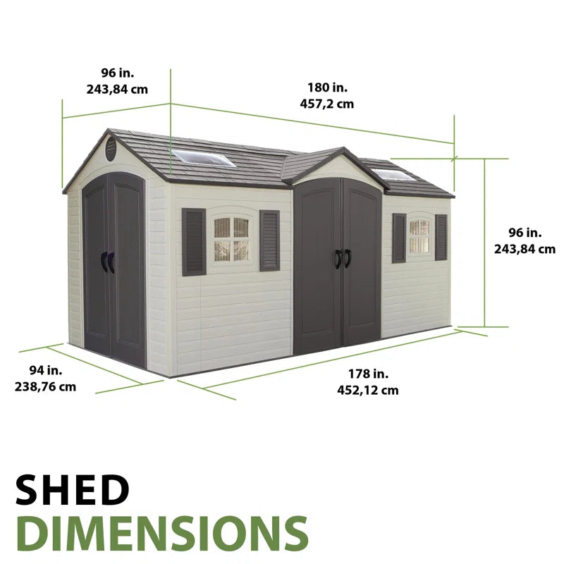 lifetime 15 ft. x 8 ft. high density polyethylene (plastic) outdoor storage shed with steel reinforced construction lifetime 15 ft. x 8 ft. high density polyethylene (plastic) outdoor storage shed with steel reinforced construction