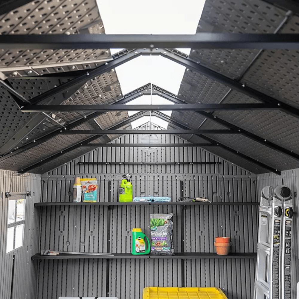 lifetime 15′ x 8′ dual entry outdoor storage shed, gray lifetime 15′ x 8′ dual entry outdoor storage shed, gray