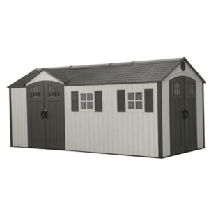 lifetime 8′ x 17.5′ outdoor storage shed dual entry, tan