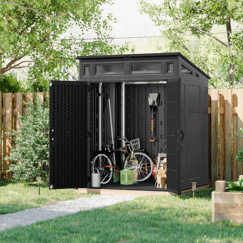 suncast 6 feet x 4 feet modernist lean to resin storage shed (floor included) in gray | bms6583t suncast 6 feet x 4 feet modernist lean to resin storage shed (floor included) in gray | bms6583t