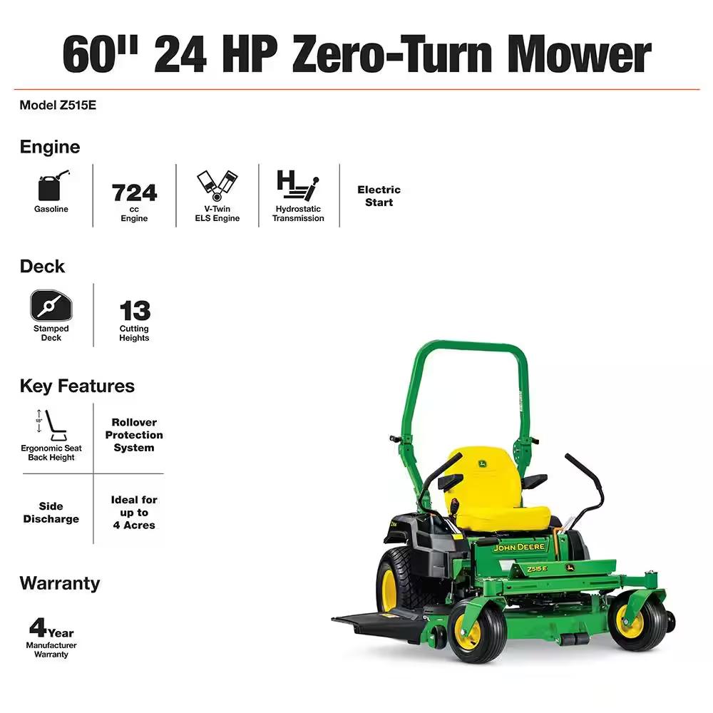 z515e 60 in. 24 hp v twin els gas dual hydrostatic zero turn riding mower z515e 60 in. 24 hp v twin els gas dual hydrostatic zero turn riding mower