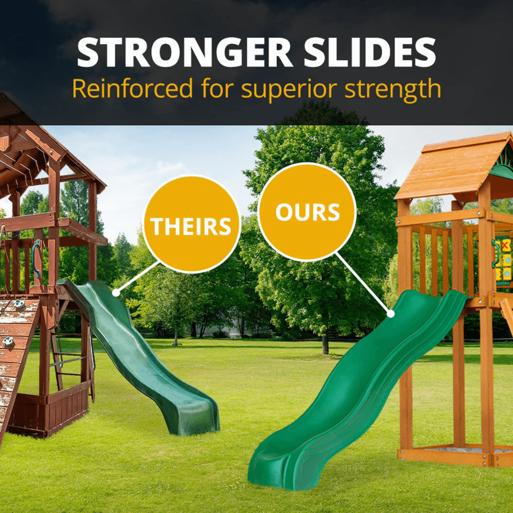 outing iii wooden outdoor playground with wood roof, monkey bars, slide, swings set, and backyard playset accessories outing iii wooden outdoor playground with wood roof, monkey bars, slide, swings set, and backyard playset accessories