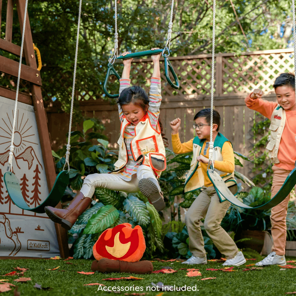 ranger retreat wooden swing set/playset with tent, tube slide and 3 swings ranger retreat wooden swing set/playset with tent, tube slide and 3 swings