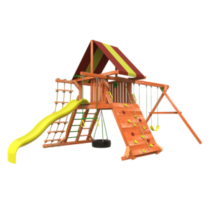 woodplay tiger tower combo a – premium wooden swing set for endless backyard fun
