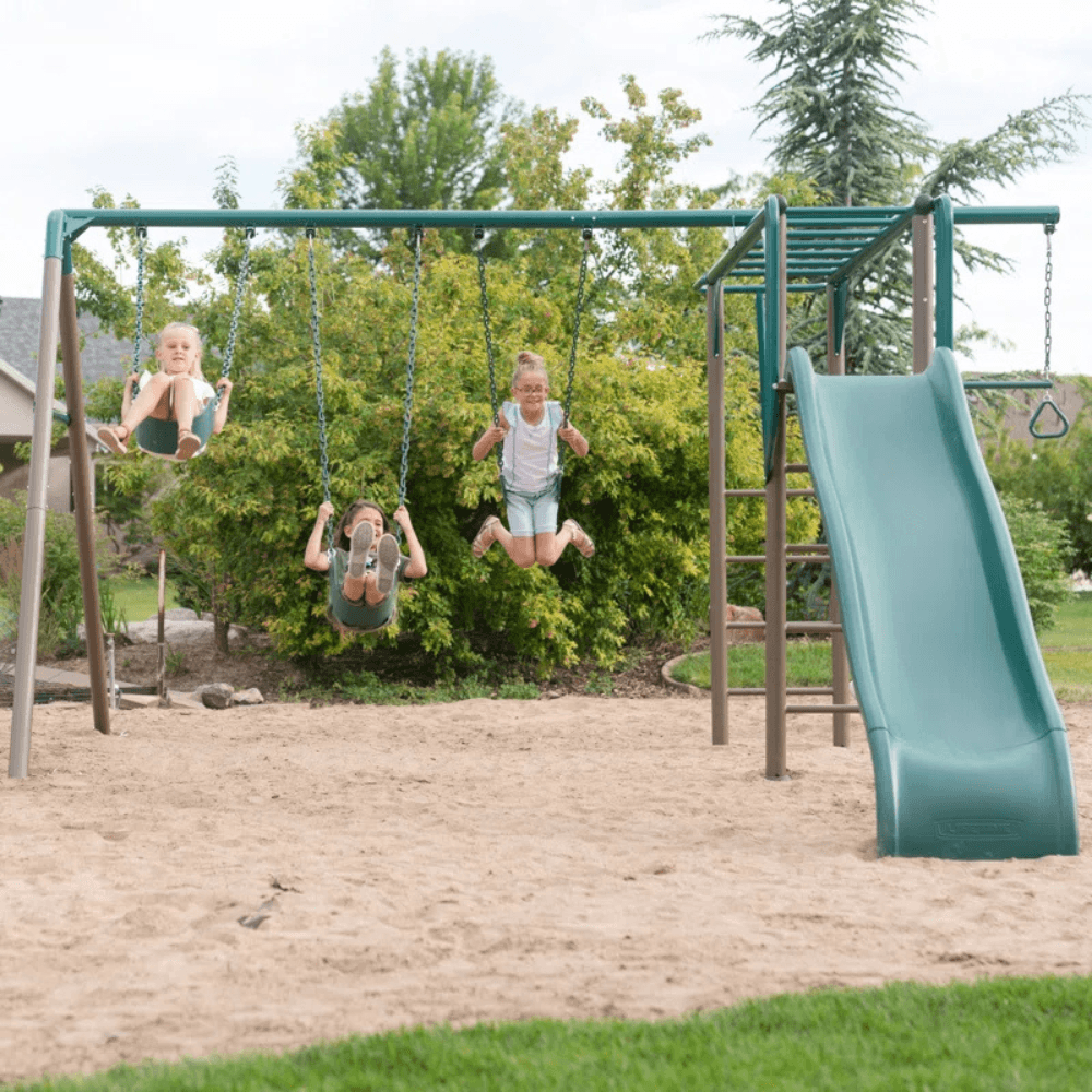 lifetime powder coated steel swing set with 4 swing(s) , 1 slide(s) lifetime powder coated steel swing set with 4 swing(s) , 1 slide(s)